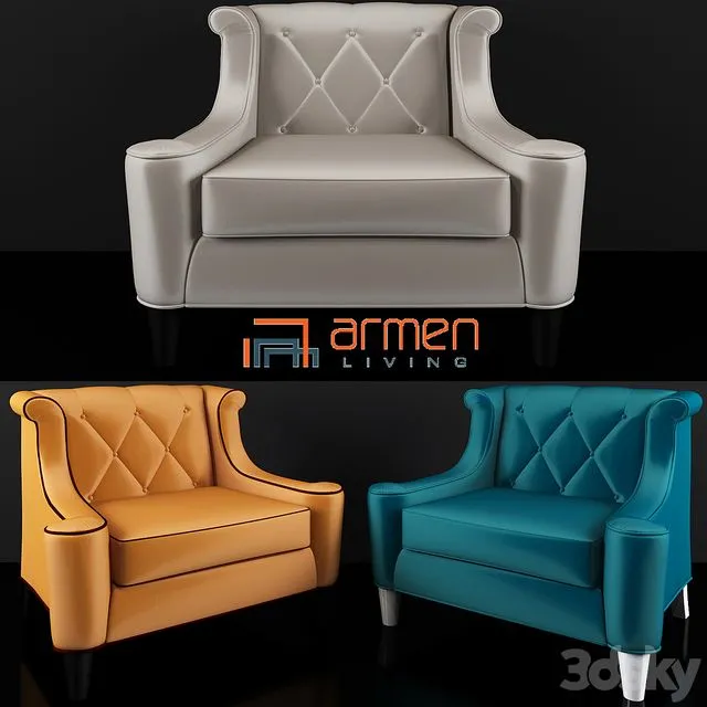 Armen Living Barrister Velvet Armchair 3D Model