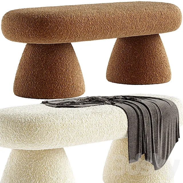 Armless Backless Solid Color Upholstered Modern Bedroom Bench 3D Model