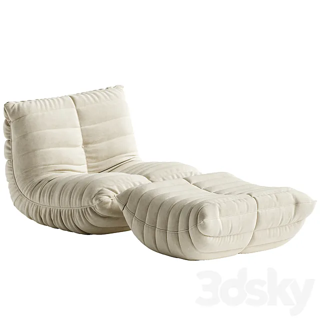 Armless Standard Bean Bag Set 3D Model