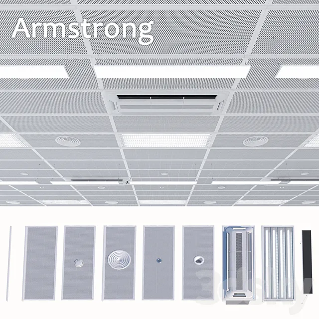 Armstrong ceiling system with a set of elements 2 3DModel