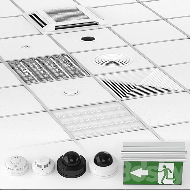 Armstrong ceiling system with a set of elements. 3DModel