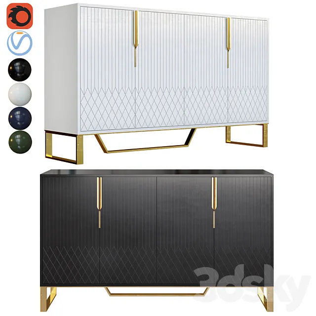 Aro Contemporary 60 Inch Sideboard Buffet 4 3D Model
