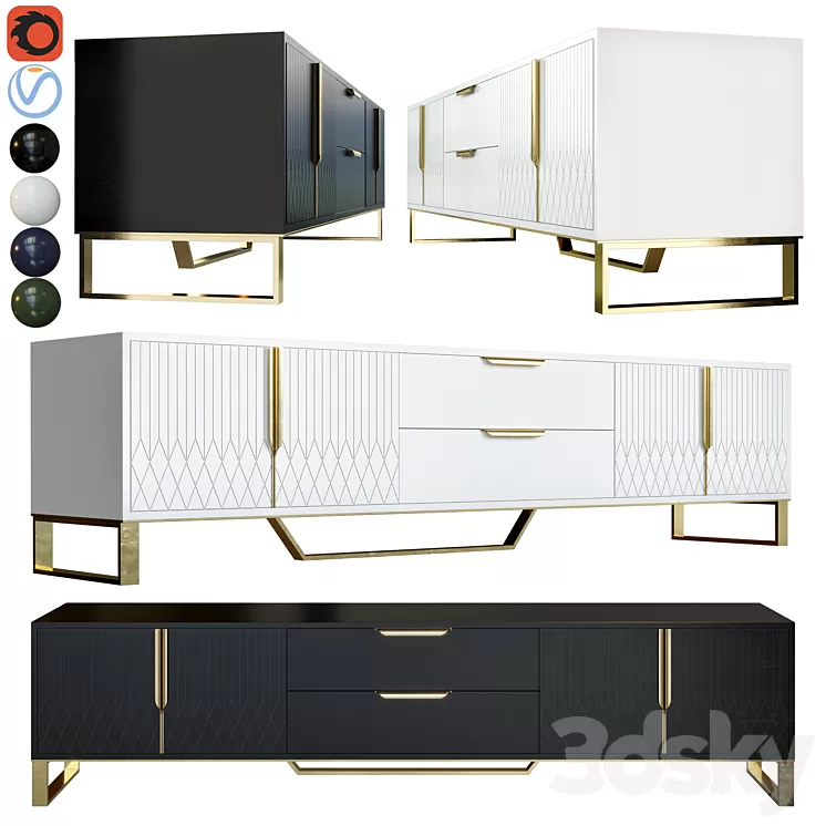 Aro modern stylish white tv stand sideboard 3D Model