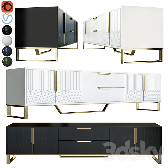 Aro modern stylish white tv stand sideboard 3DModel