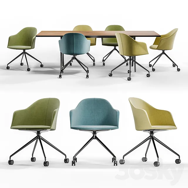 Arper CILA ARMCHAIR TRESTLE FIXED and MEETY Wood Table 3D Model