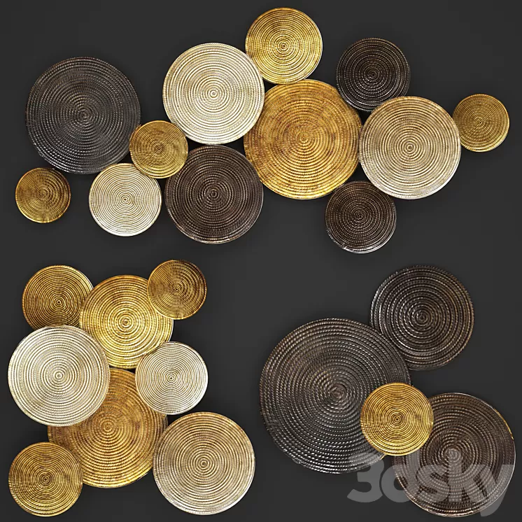 ART. Circles Wall Decor. Wall decor painting discs gold decor luxury panels 3D Model