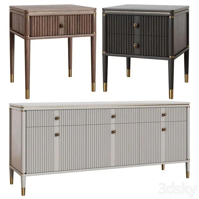 Art Deco chest of drawers and bedside table 09 3D Model