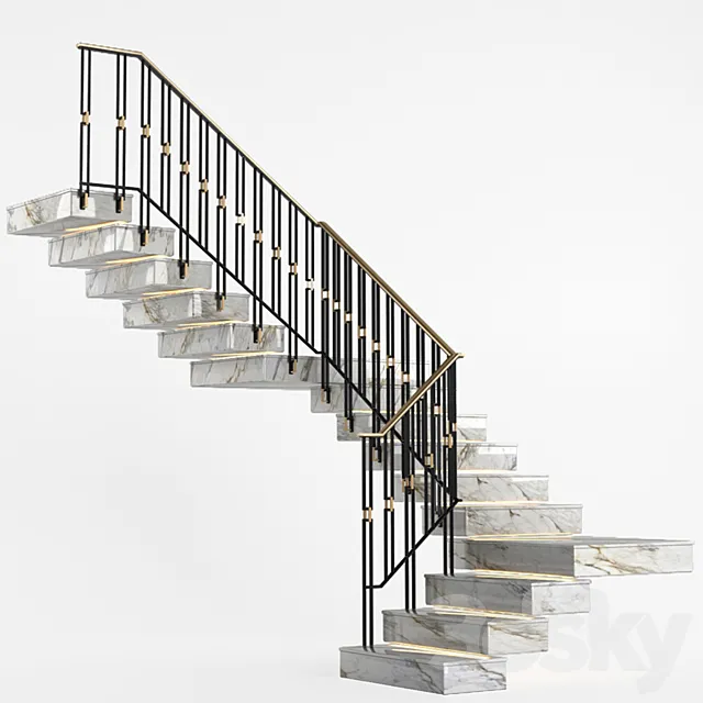Art Deco marble staircase with lighting 3DModel