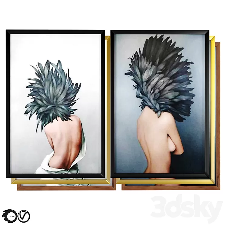 Art Frams 7- Girl With Feather By 3 Frams 3D Model
