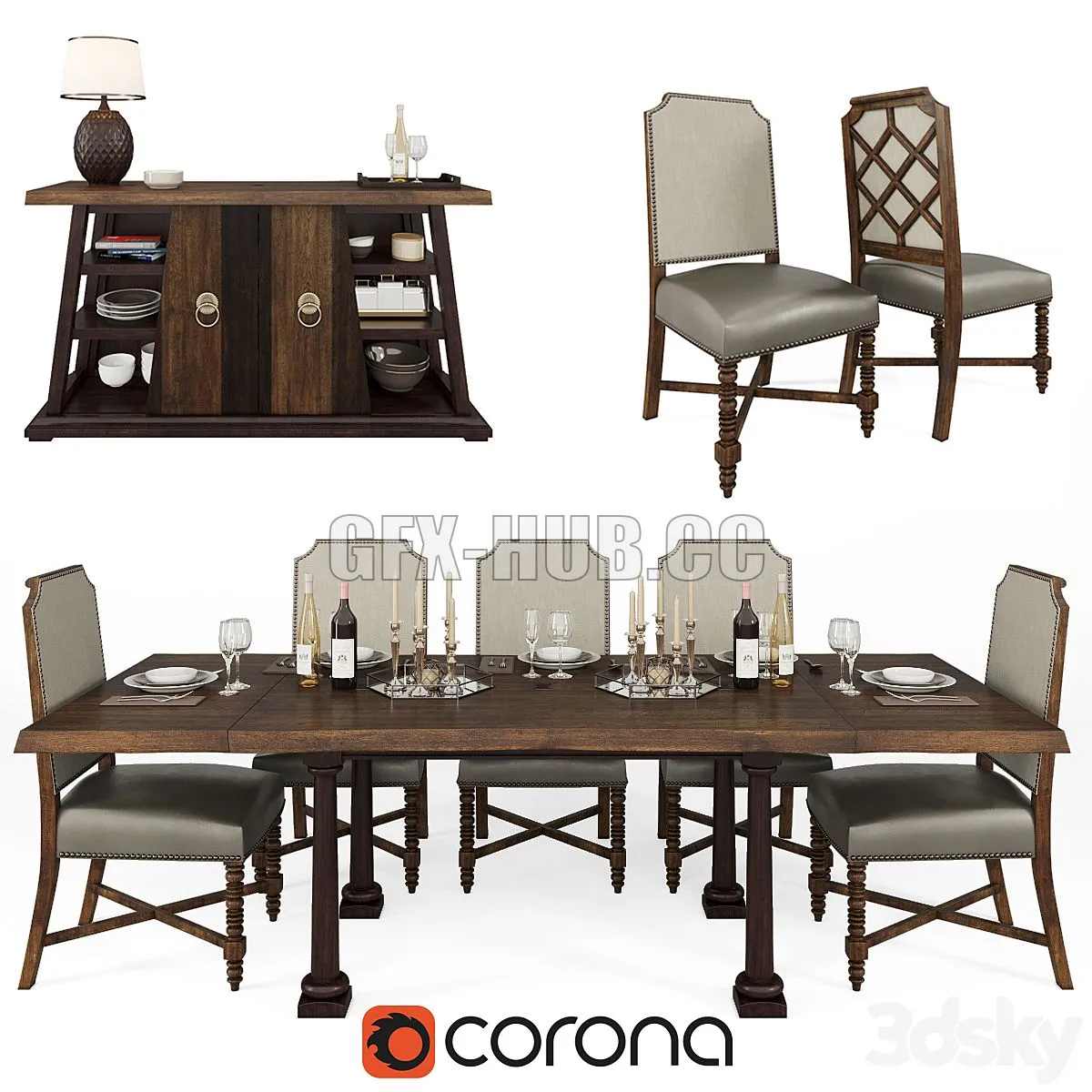 ART Furniture Inc American Chapter Formal Dining Room Group 3D Model