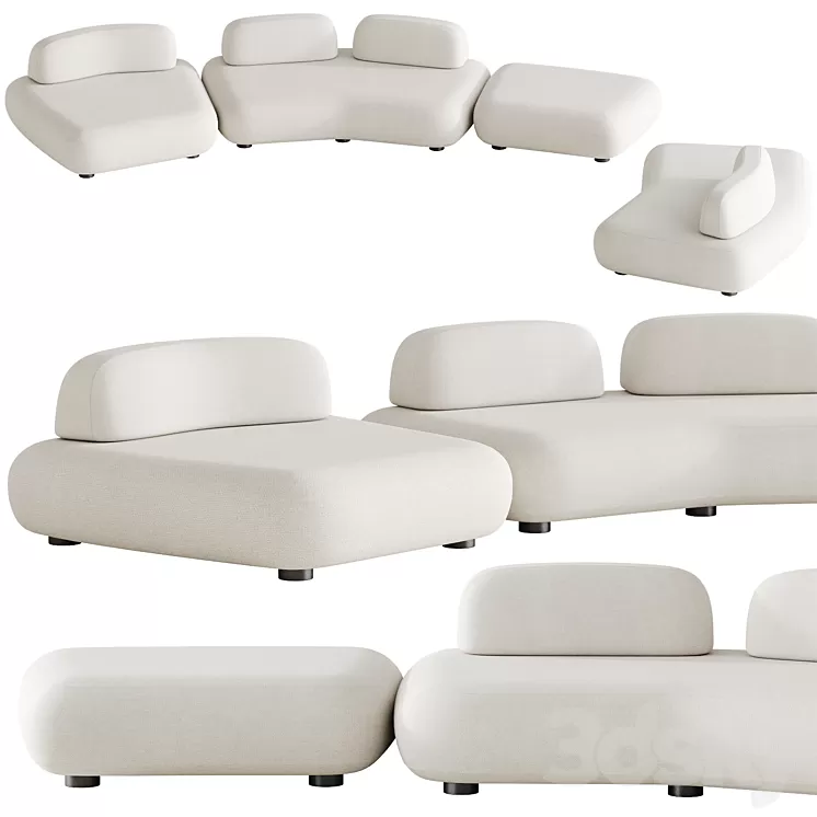 Art nova Curve sofa module 1 3D Model Free