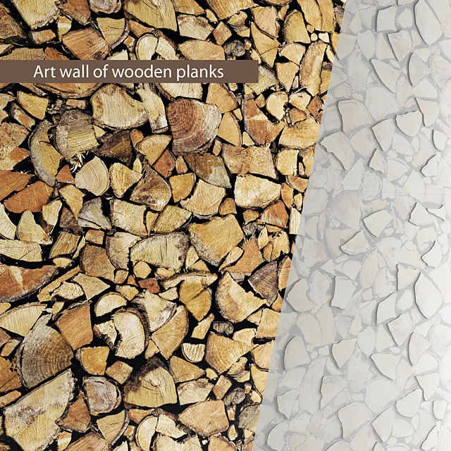 ART wall of boards. wall decor. plank panels. wooden decor. boards. wooden wall. panel. slats. timber. firewood 3DModel