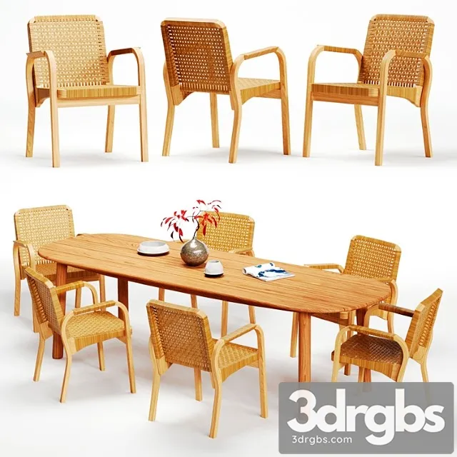 Artek alvar aalto - armchair 45 and dedon mbrace table 2 3D Model Free