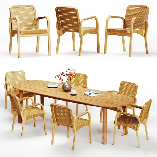 Artek Alvar Aalto - Armchair 45 and Dedon Mbrace Table 3D Model