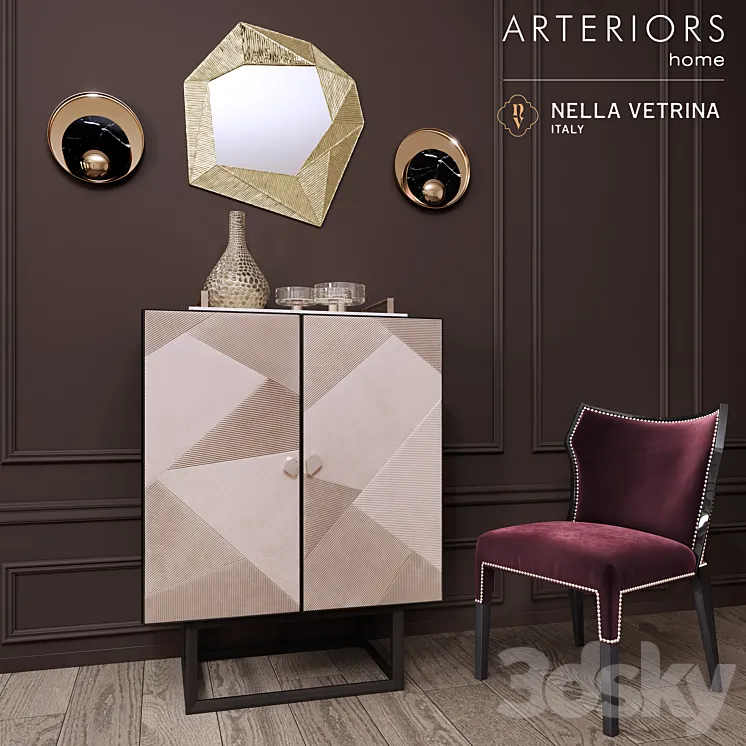 ARTERIORS Home Gatsby Cocktail Cabinet Miami Chair Decor Set 3D Model Free