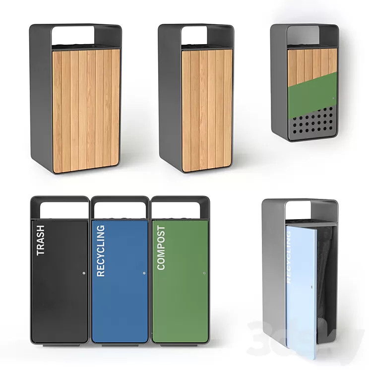 Artform Box Litter Bin Urn Set 3D Model