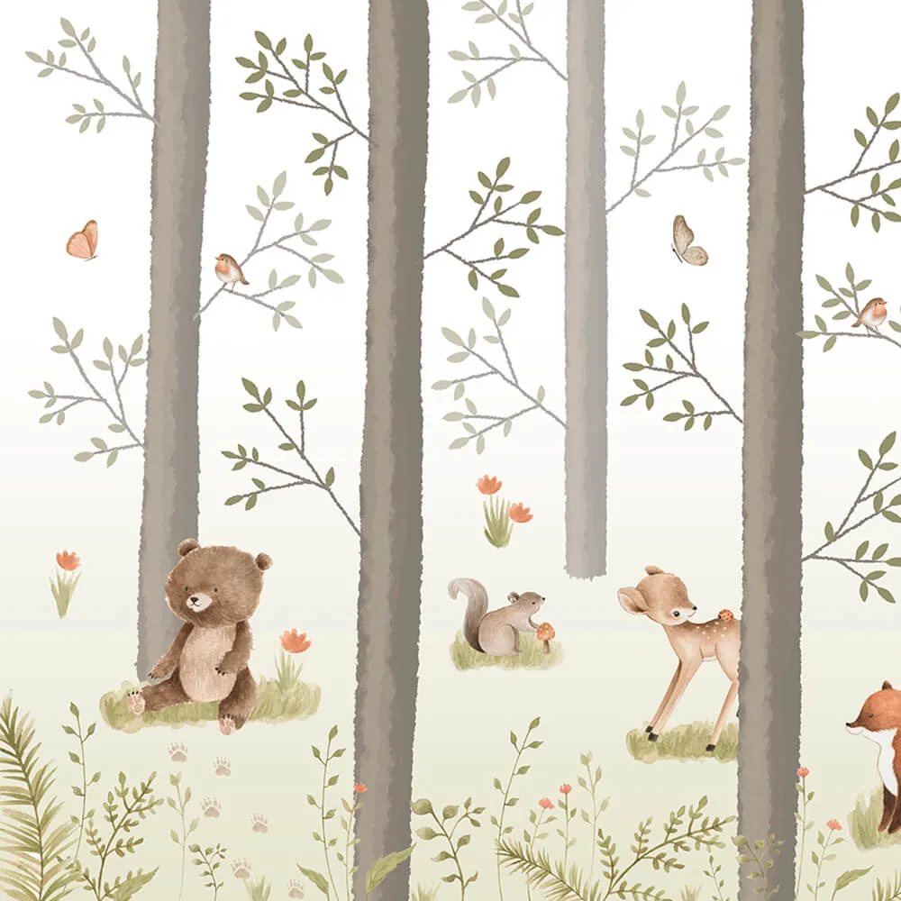 ArtFresco - Wallpaper children's forest with animals on a green background 3D Model