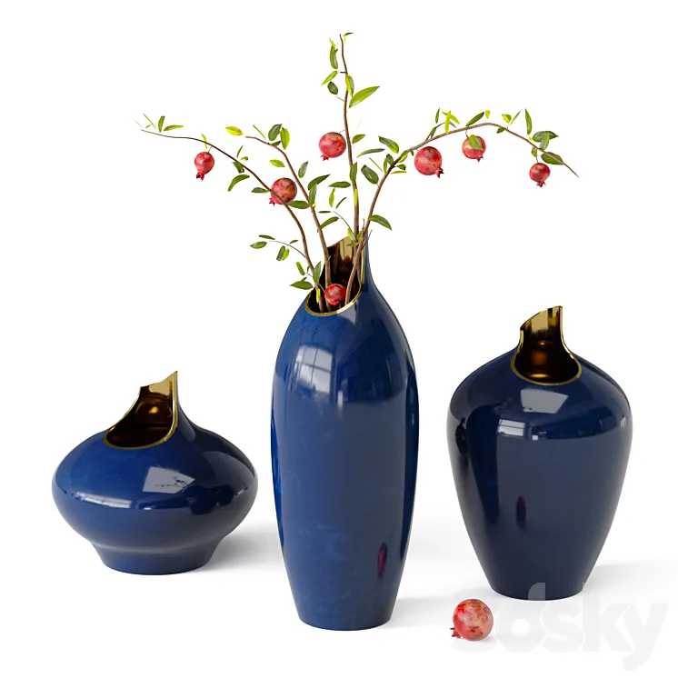 Artipieces Akia vase set with pomegranate branches 3D Model Free