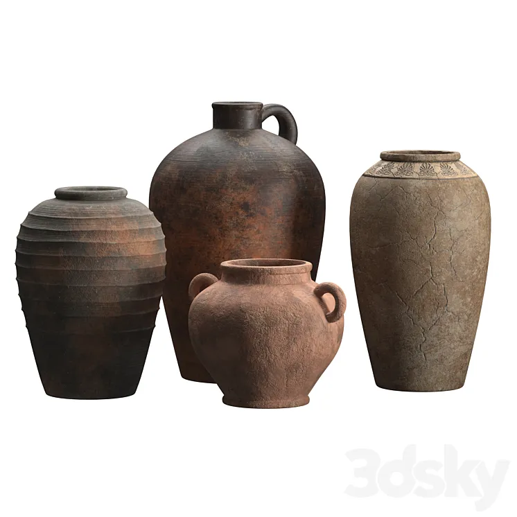 Artisan clay vases set 3D Model Free
