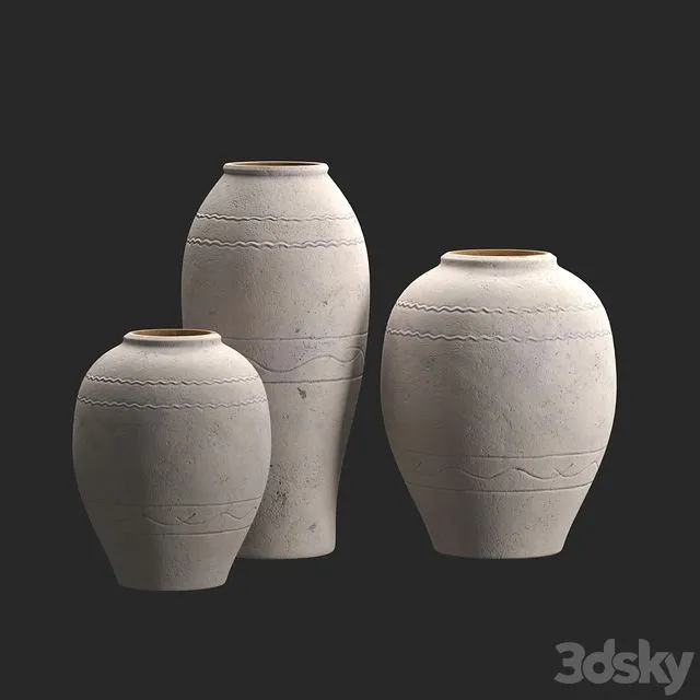 Artisan Hand Painted Terracotta Blue Vases 3D Model