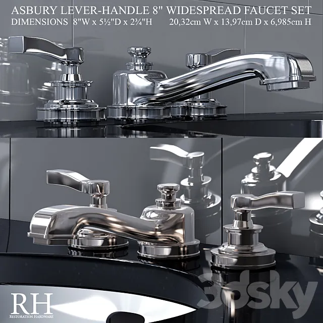 ASBURY LEVER-HANDLE 8in WIDESPREAD FAUCET SET 3D Model