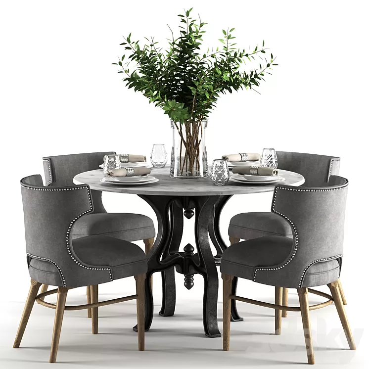 Ashford Task Chair with Hobbs 48'Round Dining Table-marble top 3D Model