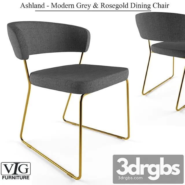 Ashland - modern gray & rosegold dining chair 2 3D Model Free