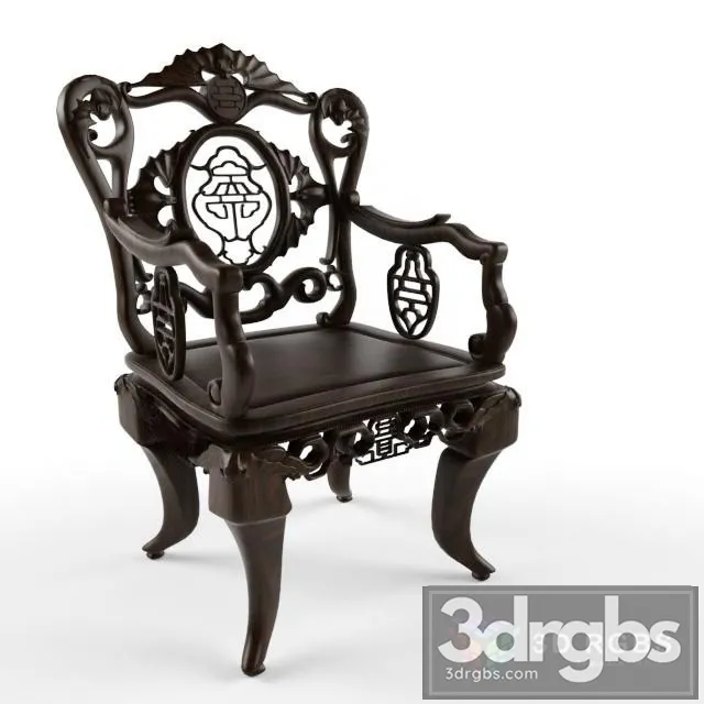 Asian Wooden Armchair 3D Model Free