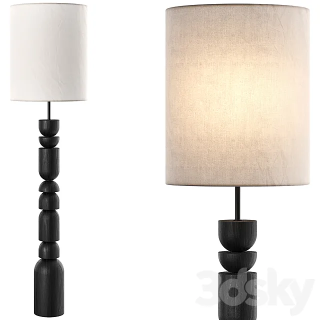 Aska charred wood and natural linen floor lamp 3D Model