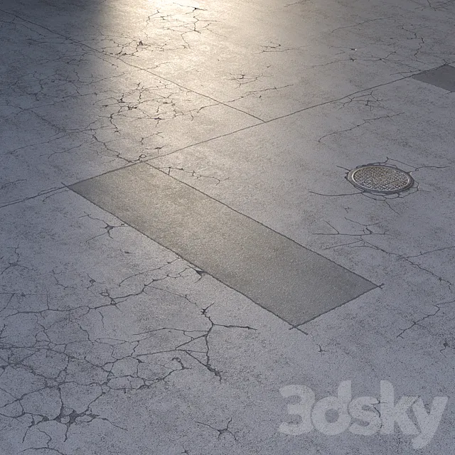 Asphalt with cracks and patches. Editable 3D Model