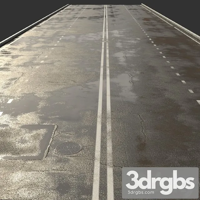Asphalt With Puddles 3D Model Download