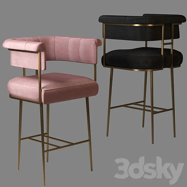 Astrid Gray Velvet Bar Stool 3D Model
