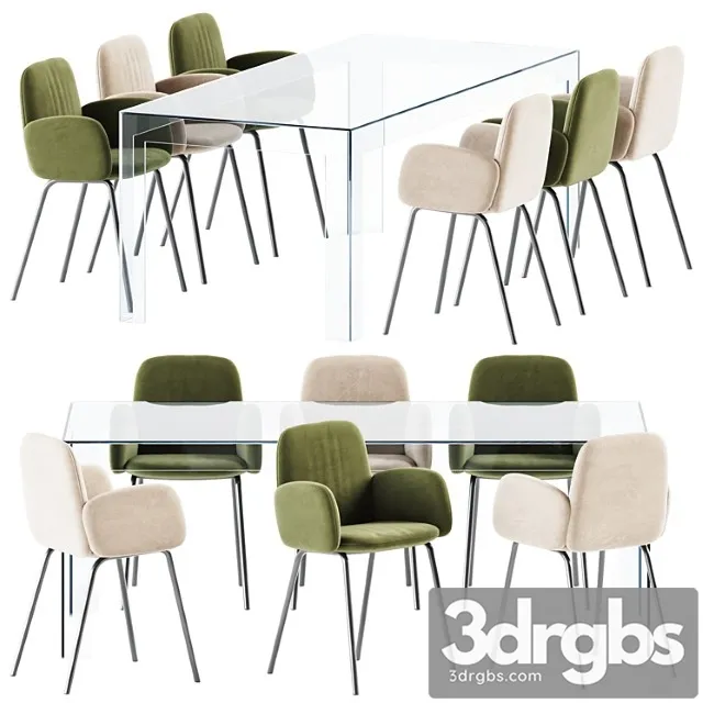 Atlantis Table By Glas Italia And Leda Chair With Armrests By Miniforms 3D Model Free