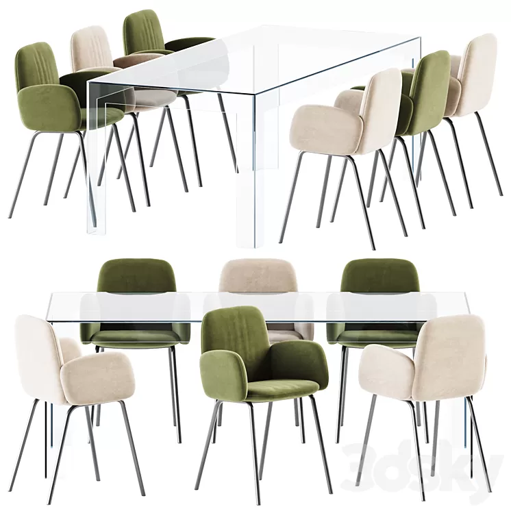 Atlantis Table by Glas Italia and Leda Chair With Armrests by Miniforms 3D Model Free Download