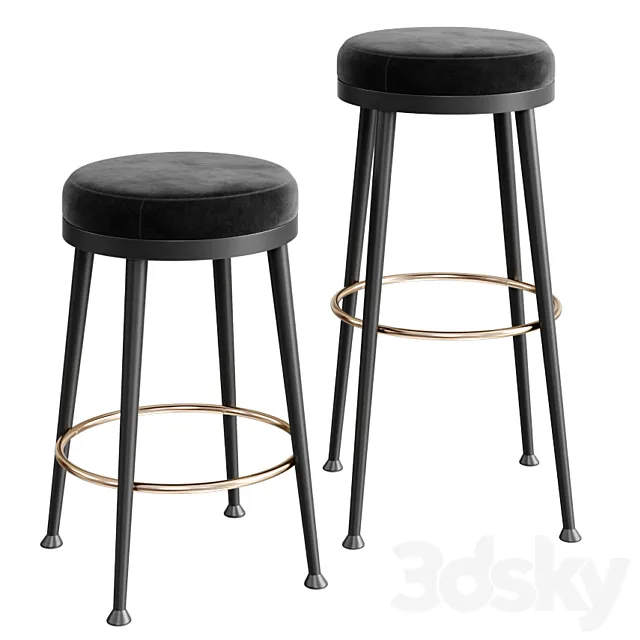 ATLAS BLACK VELVET BAR STOOLS 3D Model