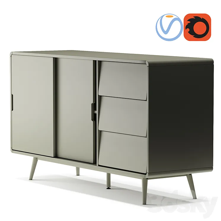 Aubun retro cedar green buffet 3D Model Free