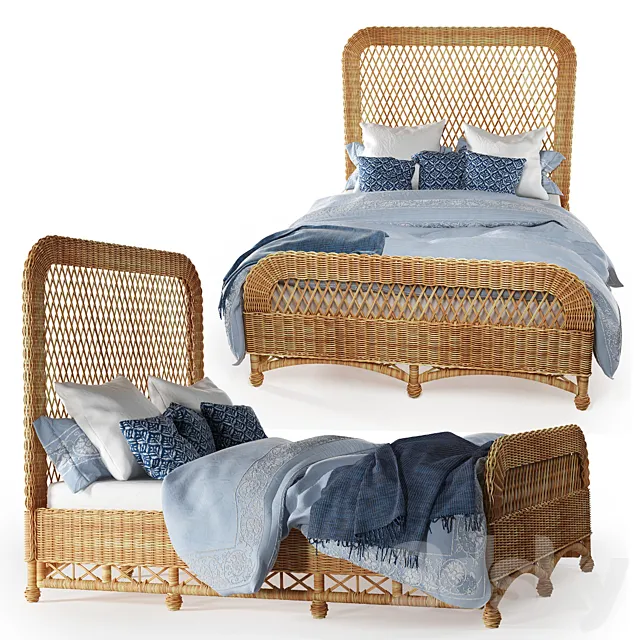 Aurelio wicker queen bed 3D Model