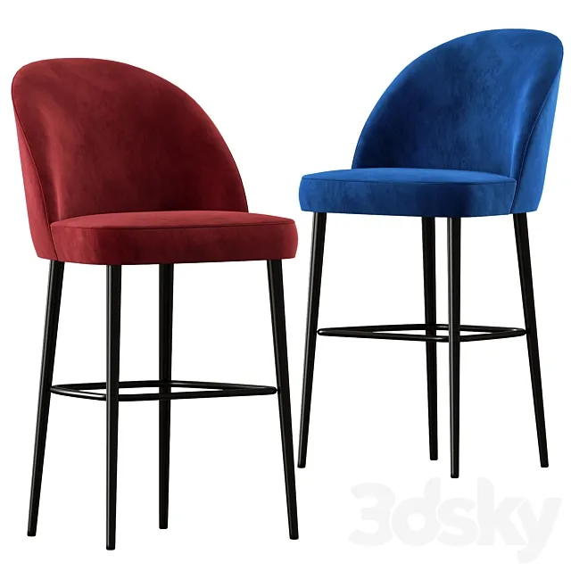 Austen Bar Stool Plush Velvet by Heals 3D Model