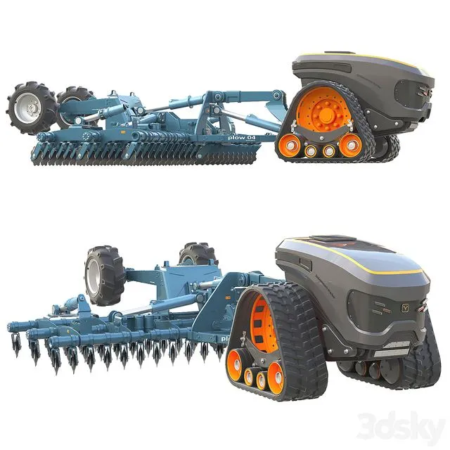 Autonomous Tractor And Plow 3D Model
