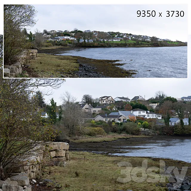 Autumn panorama. View of the bay and the private sector 3D Model