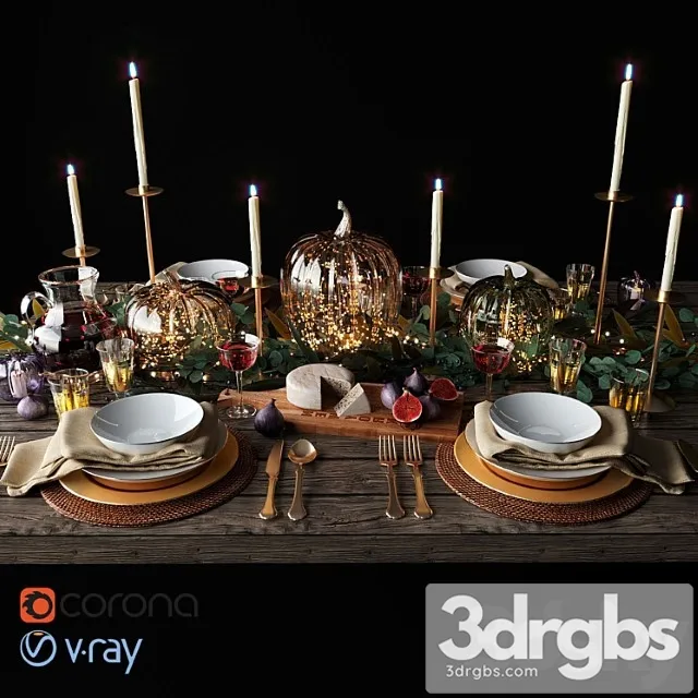Autumn table setting with pumpkins 3D Model Download