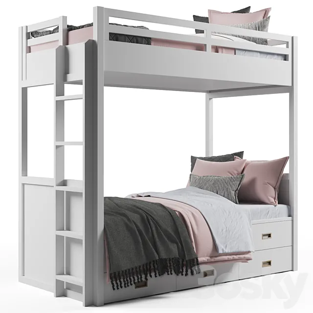 Avalon Bunk Bed with Trundle 3D Model