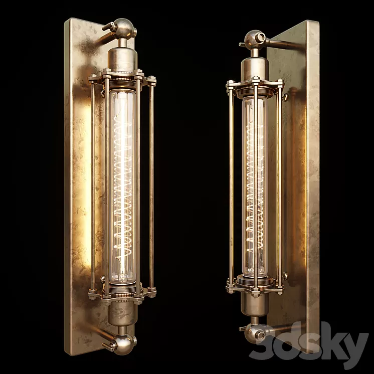 AVE Antique Brass Long Bulb Cage Wall Mount Lamp 3D Model