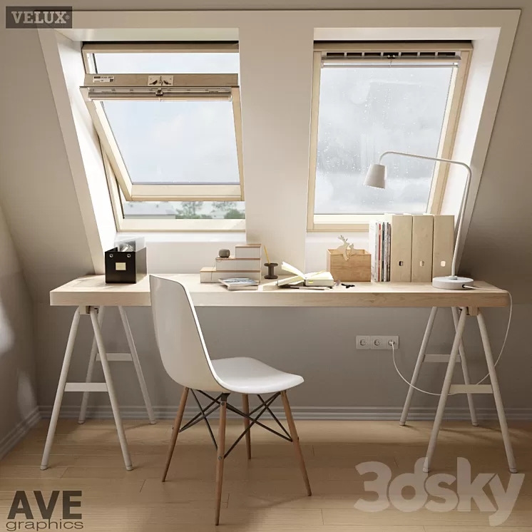 AVE mansard VELUX windows set 3D Model