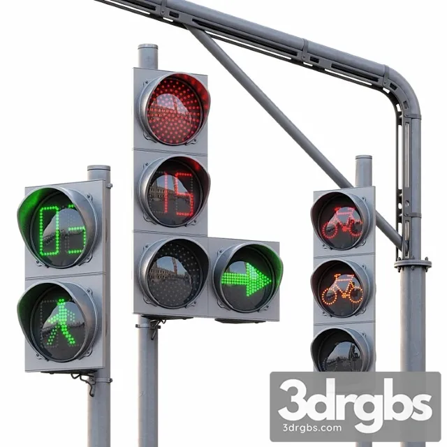 Ave Traffic Lights Set Animated 3D Model Download