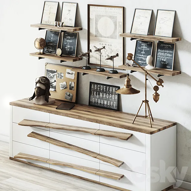 Aviation themed decorative loft set 3D Model