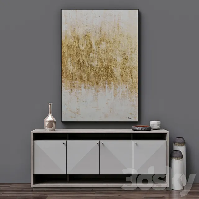 Axiom Entertainment Console + "Golden Mist" Wall Art by Bevis 3D Model