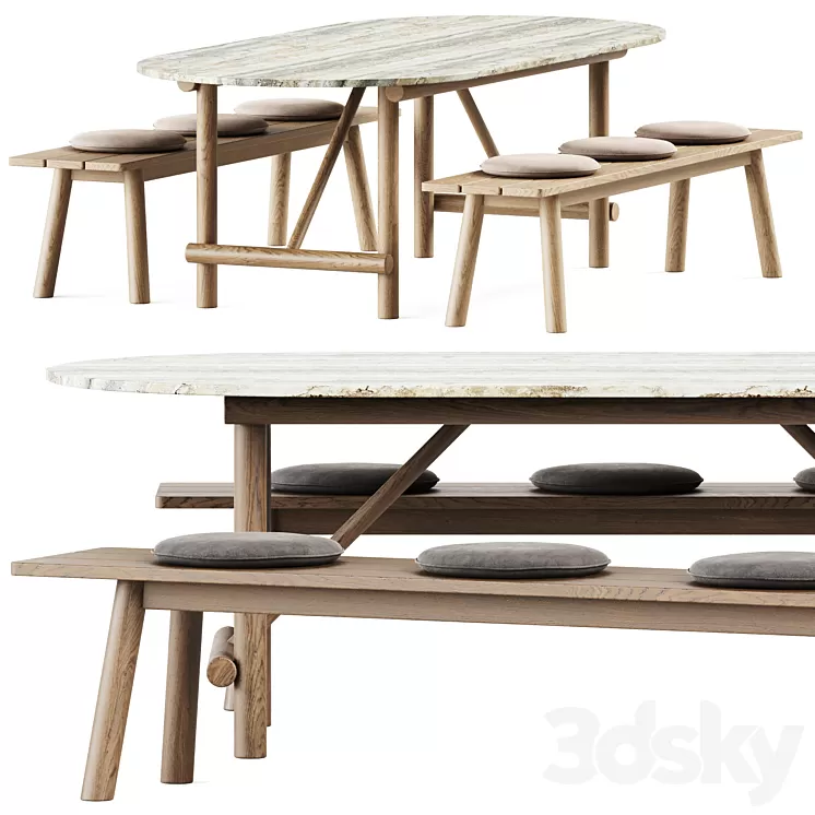 Ayana Outdoor Table and Bull Bench by B&B Italia 3D Model Free