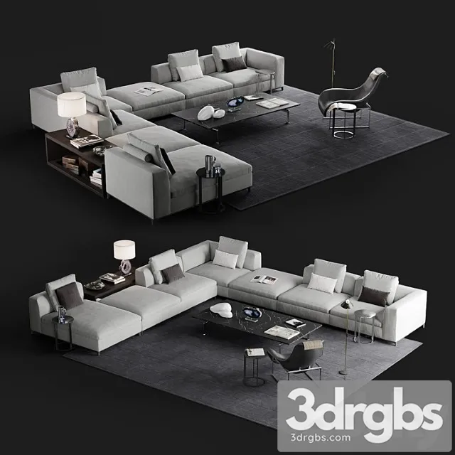 B & b michel club sofa set 2 3D Model Free