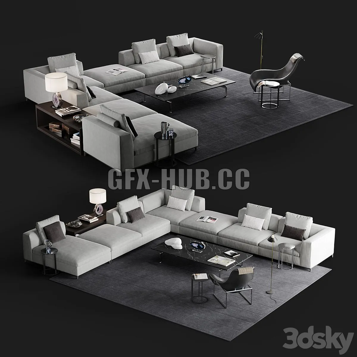 B & B Michel Club sofa set 3D Model